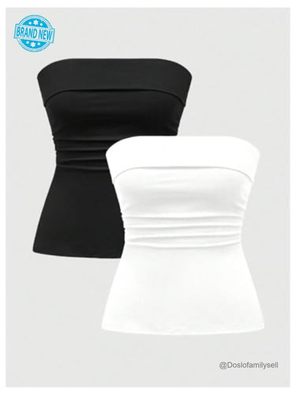 2pc Strapless Ruched Split Side Bandeau Fitted Tops Set - Picture 2 of 6